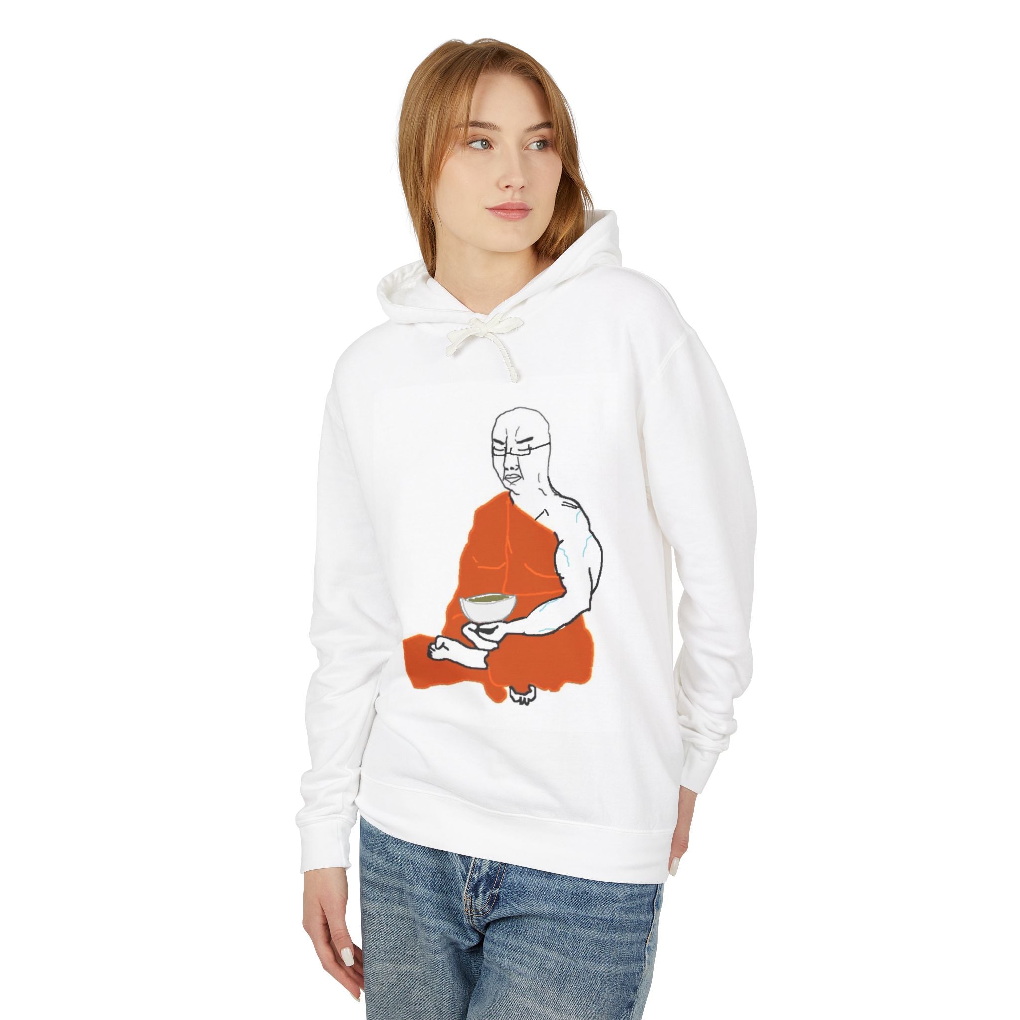 Chudjakible Crest Hoodie — Minimal Monk Illustration & Vintage Shield Design