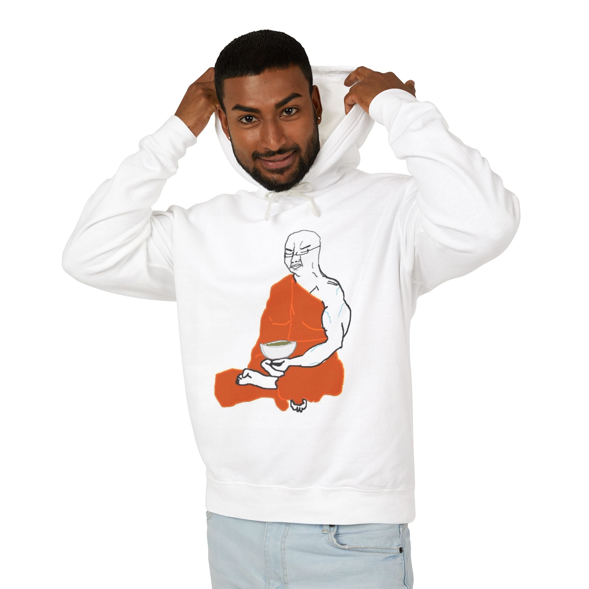 Chudjakible Crest Hoodie — Minimal Monk Illustration & Vintage Shield Design